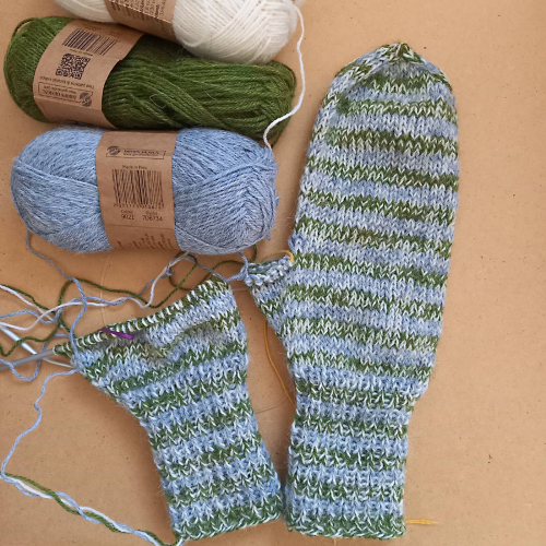 Mittens in the making.